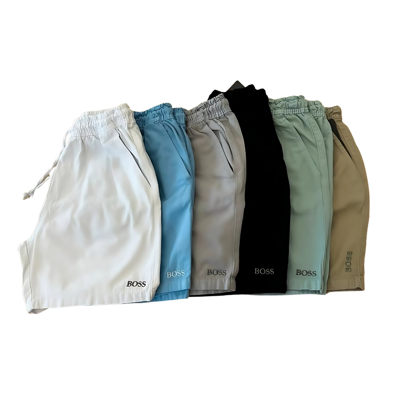 KIT 6 BERMUDAS HUGO BOSS LINHO CORES: PRETA, BRANCA, AZUL, BEGE CLARO, BEGE ESCURO E CINZA.